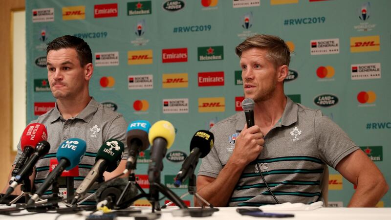 Johnny Sexton and Simon Easterby in Kobe. Photograph: Dan Sheridan/Inpho