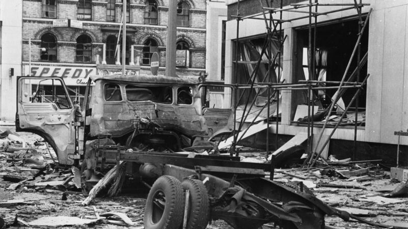 The aftermath of a 1972 explosion at the Europa Hotel, Belfast. Photographer: Ciaran Donnelly