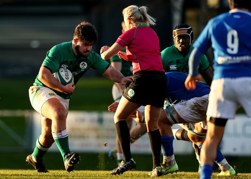 Ireland's Jacob Boyd in action against Italy during an Under-20s development match - he is is a son of former Ulster prop Clem. Photograph: Ben Brady/Inpho