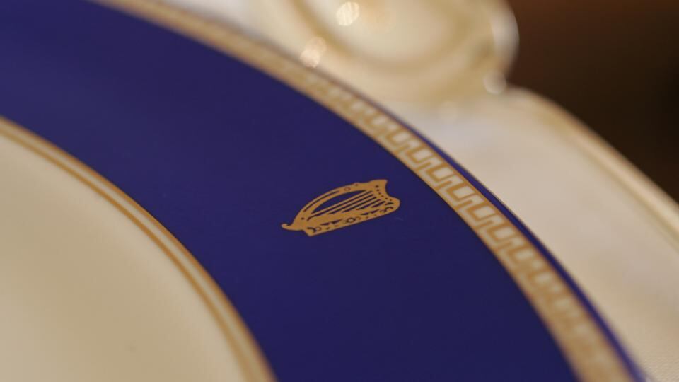 The harp as national symbol: on a dinner plate at Áras an Uachtaráin. Photograph: Frank Miller
