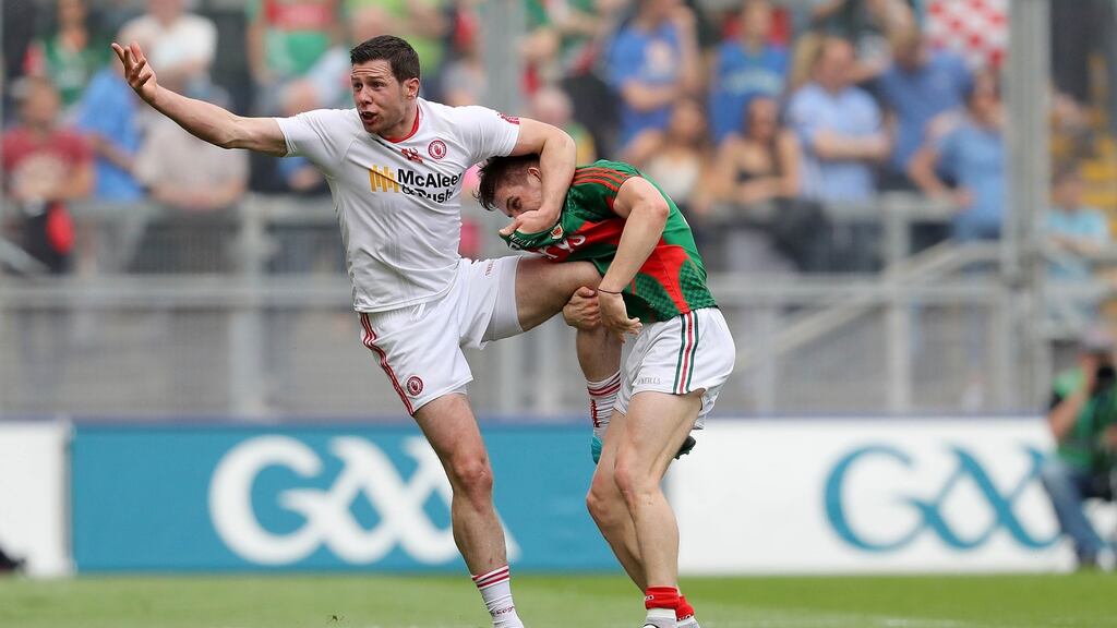 Seán Cavanagh was sent off during Tyrone’s defeat to Mayo in the SFC quarter-final on Saturday. Photograph: Ryan Byrne/Inpho.
