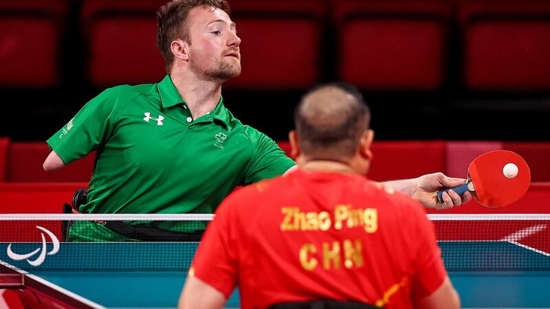 Colin Judge in action during his Paralympics opener against Zhao Ping. Photograph: Tommy Dickson/Inpho