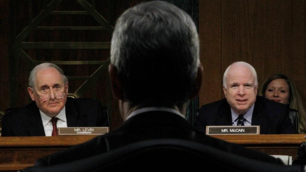 Apple CEO Tim Cook (centre) appears before a US Senate homeland security and governmental affairs investigations subcommittee hearing on offshore profit shifting and the US tax code, on Capitol Hill in Washingto today. Reuters/Jason Reed.