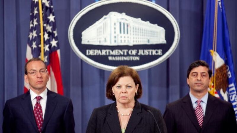 Eileen Mayer of the Internal Revenue Service discusses the indictment of financier Allen Stanford. Photograph: Brendan Hoffman/Getty Images