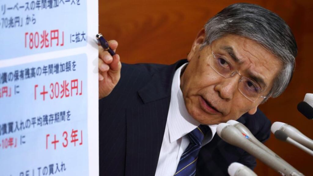 Haruhiko Kuroda, governor of the Bank of Japan, defied objections from four fellow board members to push ahead with the stiumuls. Photograph: Tomohiro Ohsumi/Bloomberg