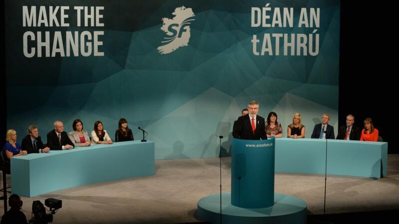 Sinn Féin president Gerry Adams addresses the party’s ardfheis at the Millenium Forum in Derry. Photograph: Dara Mac Donaill
