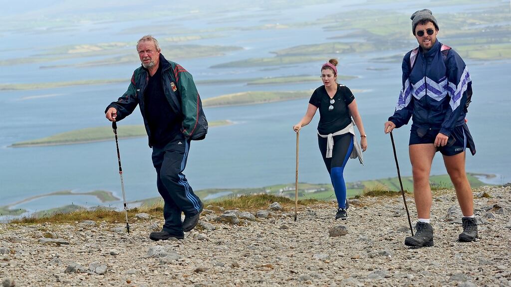 There was a sharp fall in the number of people climbing Croagh Patrick on Sunday after the annual Reek Sunday pilgrimage was cancelled due to the coronavirus. Photograph: Conor McKeown