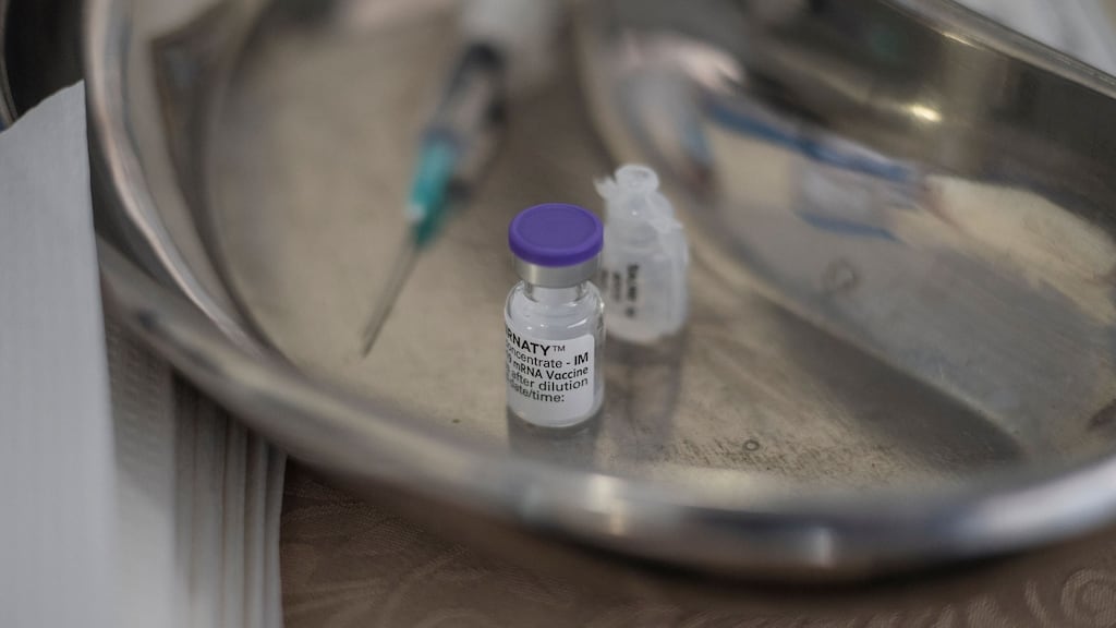 A vial containing Pfizer vaccine. Photograph: Michele Spatari /AFP via Getty Images