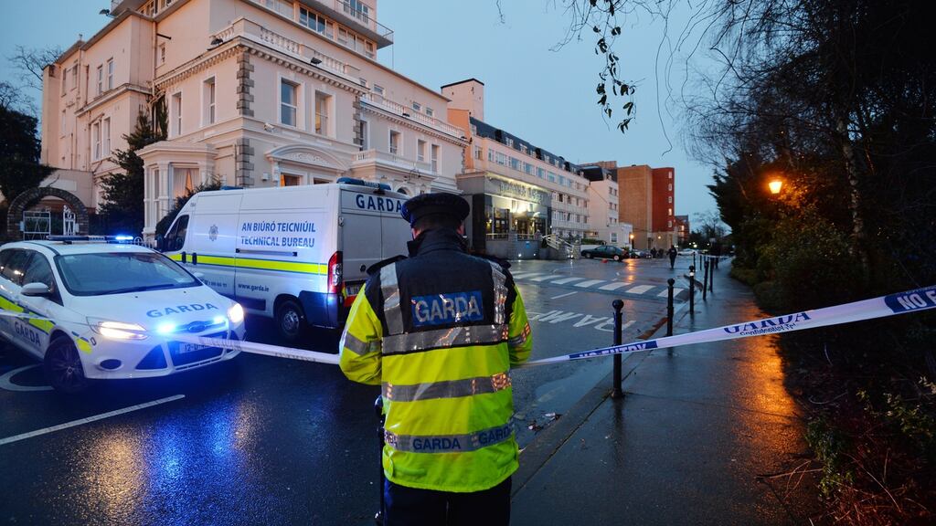 Garda at scene of shooting at the Regency Hotel. Photograph: Alan Betson / The Irish Times