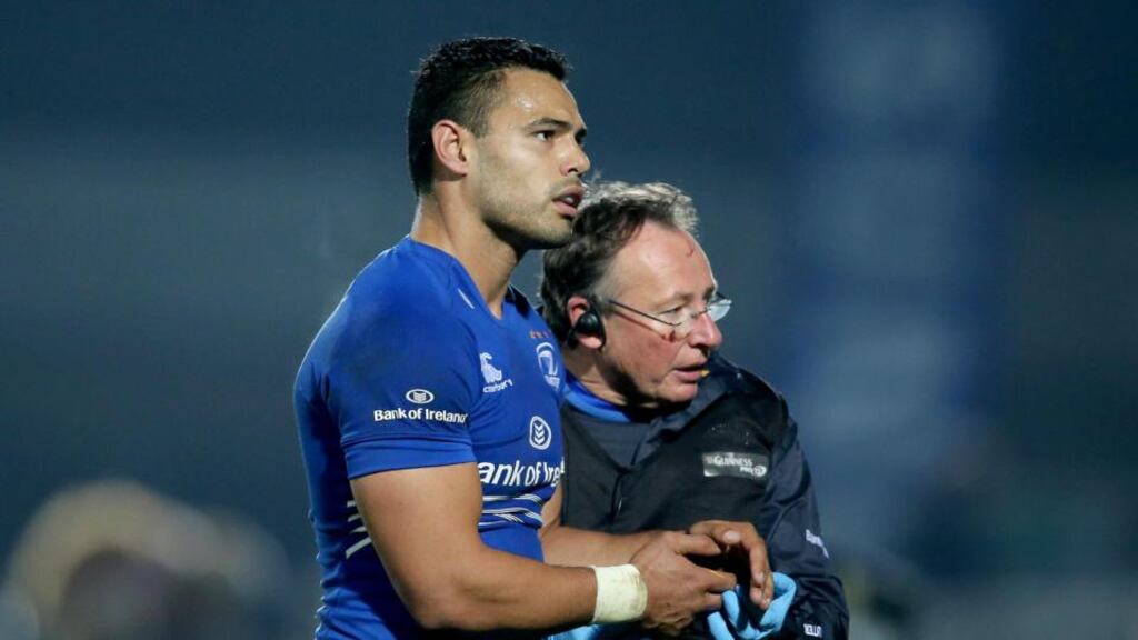 Leinster’s Ben Te’o with Dr John Ryan before going off injured on his debut in November. Photograph: Dan Sheridan/Inpho
