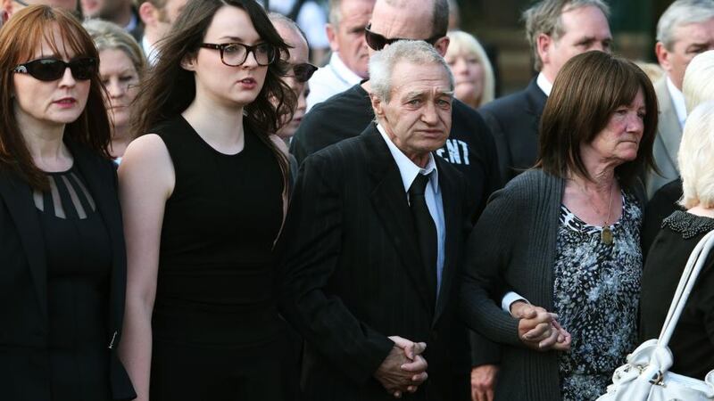 Birmingham Six member Paddy Hill and Gerry Conlon’s sister Ann McKernan (right) follow the coffin of Gerry Conlon at his funeral at the weekend. Photograph: Brian Lawless/PA Wire