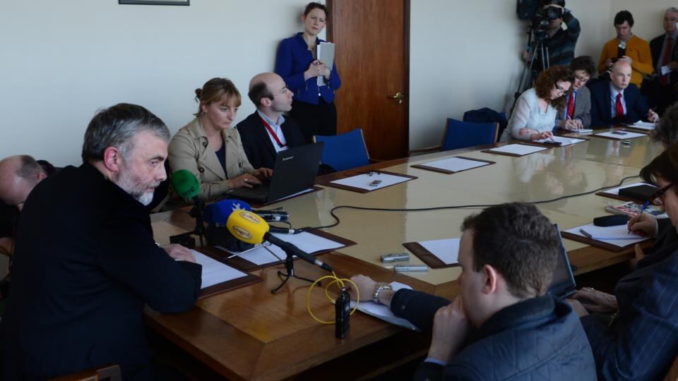 Siptu president Jack O’Connor speaking to reporters at Liberty Hall about the rejection by the union’s members of the new Croke Park agreement. Photograph: The Irish Times