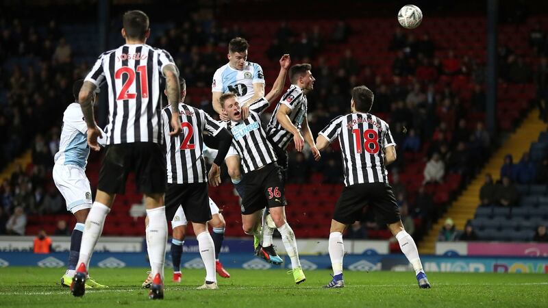 Darragh Lenihan heads home Blackburn’s equaliser. Photo: Martin Rickett/PA Wire