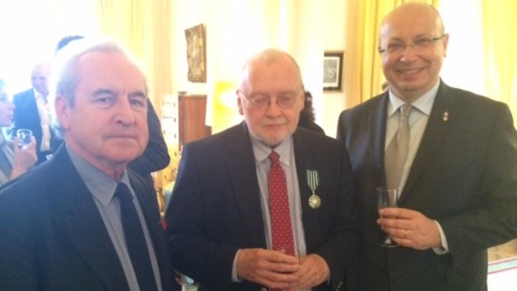 Author John Banville, publisher John O’Brien and French ambassador Jean-Pierre Thébault at the ceremony held this week in Dublin