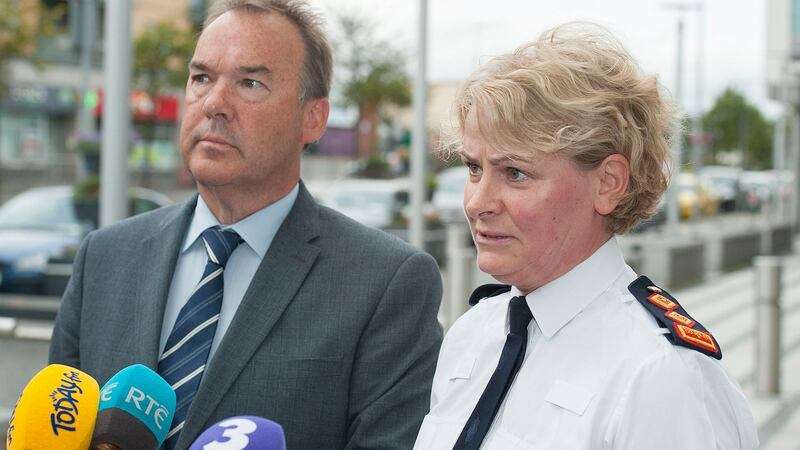 Det Supt Colm Fox and Chief Supt Lorraine Wheatley giving a press conference at Ballymun Garda Station  following the fatal shootings. Photograph: Dave Meehan