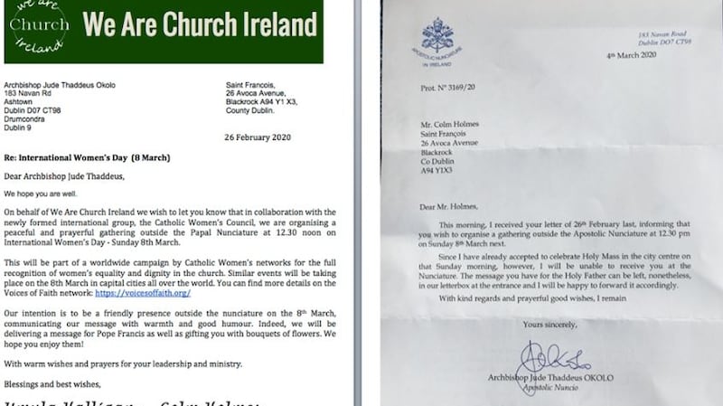 The correspondence between We Are Church and the Papal Nuncio. Photographs: We Are Church/Facebook