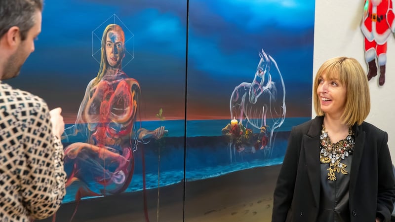 Vicky Phelan and artist Vincent Devine at Mooncoin Community Hall. Photograph: Patrick Browne