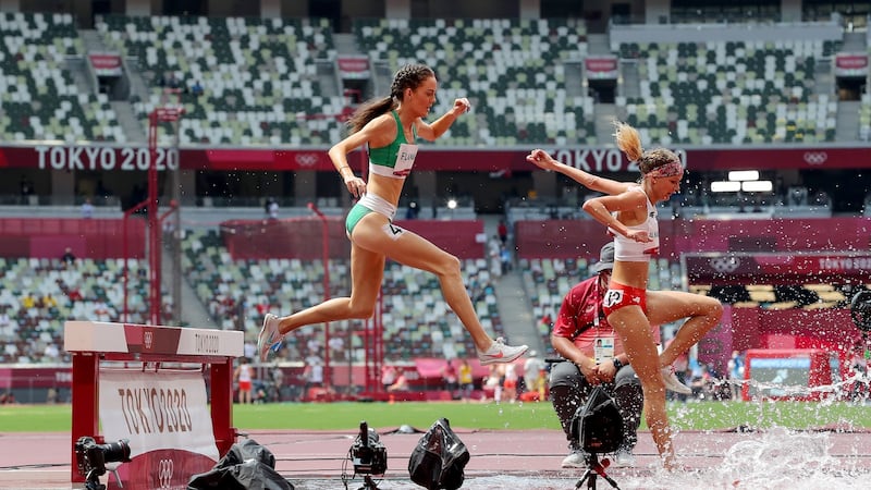 Eilish Flanagan in action during the 3,000m steeplechase at the Olympic Stadium. Photograph: Bryan Keane/Inpho