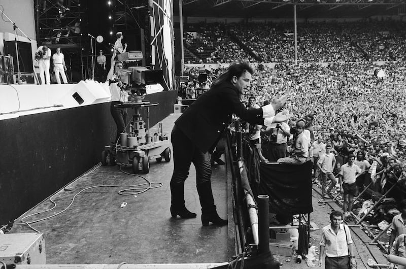 Live Aid: Bono performing in Wembley stadium in July 1985. Photograph: Hulton Archive/Getty