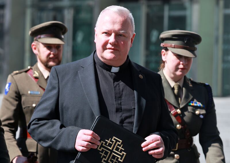 Fr Paul Murphy leaving the Criminal Courts of Justice last year after giving a victim impact statement in the sentence hearing of the 17-year-old boy who stabbed him. Photograph: Colin Keegan/Collins Dublin.