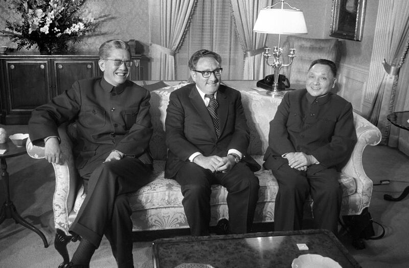 Chinese foreign minister Chiao Kuan-Hua, US secretary of state Henry Kissinger and Chinese vice premier Deng Xiaoping during a dinner at the Waldorf Astoria hotel in New York in 1974. Photograph: John Sotomayor/New York Times