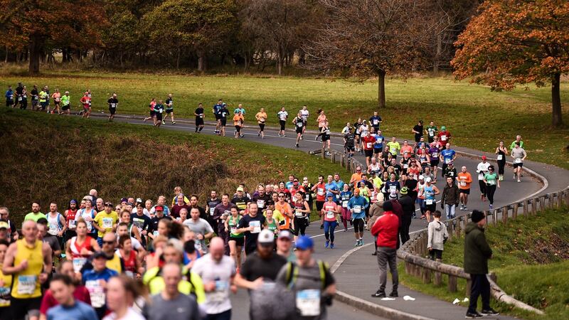 Runners make their way through the Phoenix Park during the 2018 SSE Airtricity Dublin Marathon. Photograph: Sam Barnes/Sportsfile