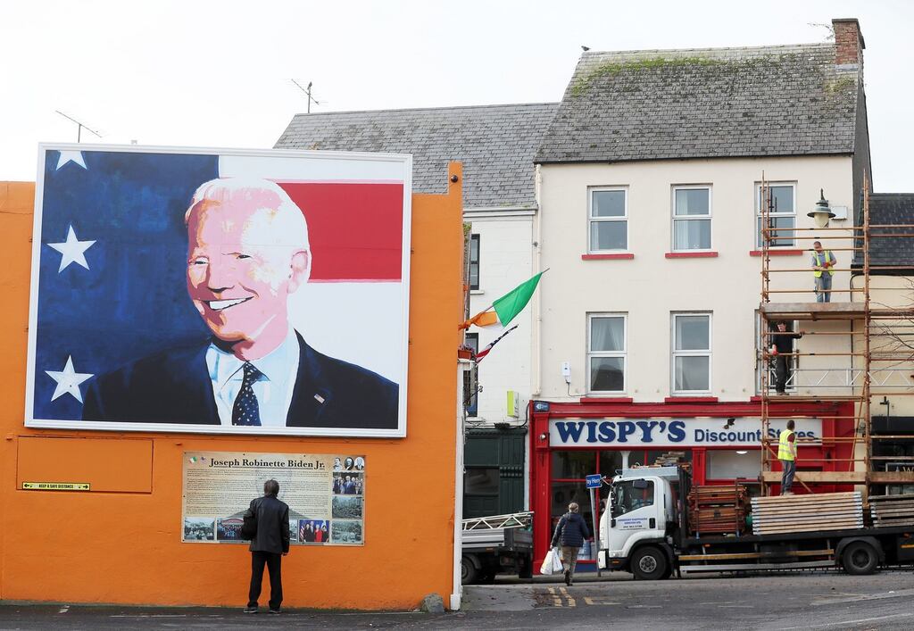 The Biden mural was erected to mark the visit of the US president to the Mayo town last April. Photograph: Brian Lawless/PA Wire