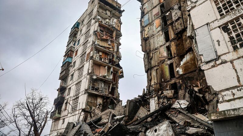 A building damaged during fighting is seen in Mariupol, on the territory which is now under the Government of the Donetsk People’s Republic control. Photograph: AP Photo/Alexei Alexandrov