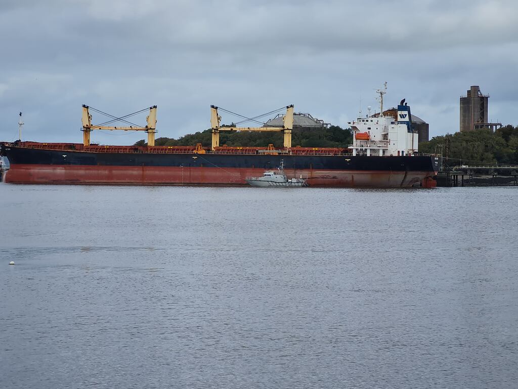 A customs patrol boat pictured alongside the MV Matthew at berth at Marino Point in Cork Harbour last week. Photograph: Barry Roche
