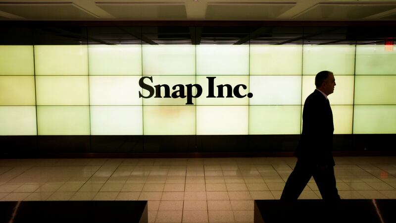 A screen is seen at the New York Stock Exchange before the initial public offering of Snap Inc. Photograph: Justin Lane/EPA