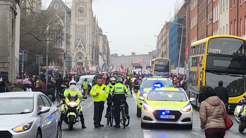 The start of a march by homelessness protesters from the Garden of Remembrance  through Dublin city centre on Saturday. Photograph: Tim O’Brien