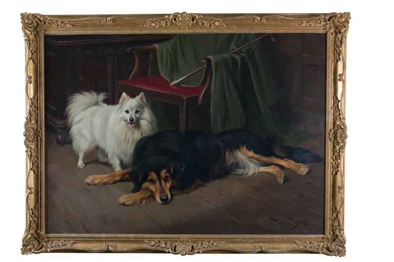 Lot 211, entitled ‘At the End of the Day’ by the appropriately named Wright Barker an English artist best-known for his paintings of animals and hunting