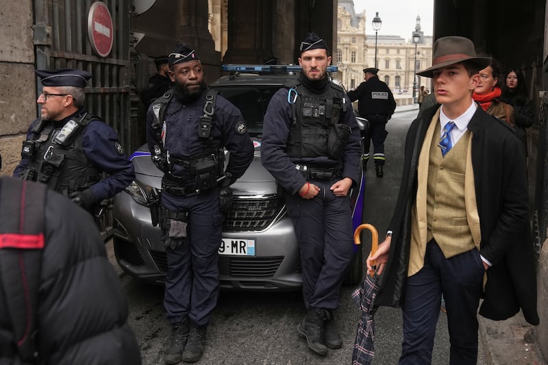 Police officers block access to the Louvre museum after the October 19 robbery. Photograph: Thibault Camus/AP