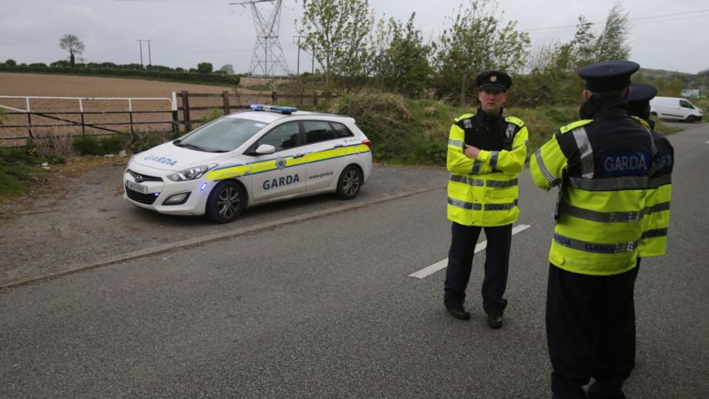 Gardaí investigating at the scene where a baby was found abandoned on Steelstown Road in Rathcoole, Co Dublin. Photograph: Niall Carson/PA Wire