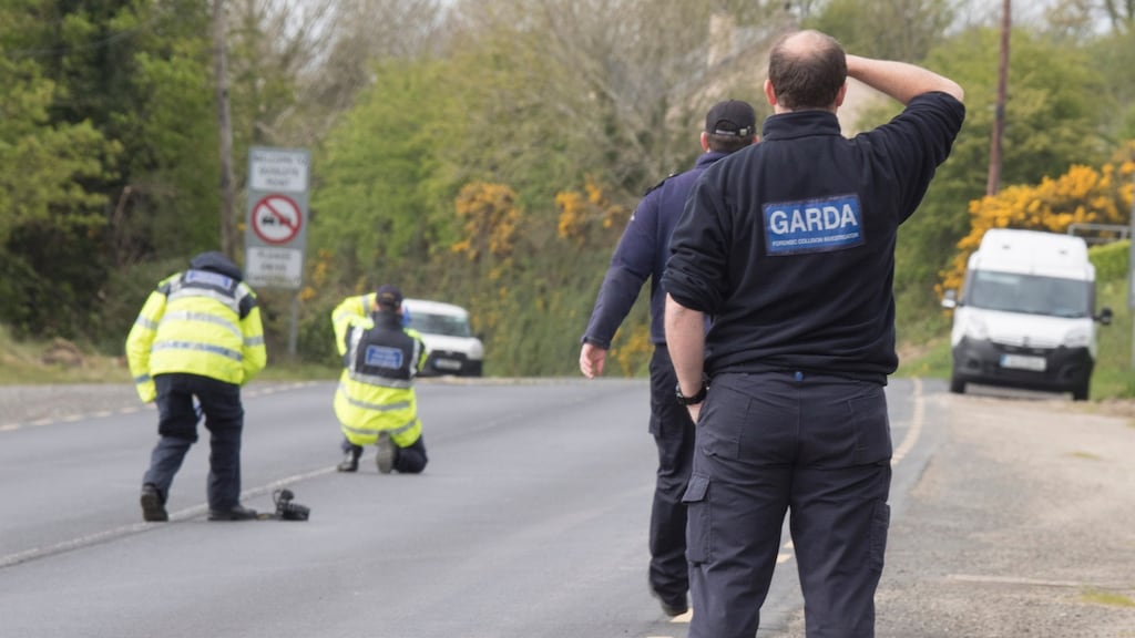 Gardaí at the scene of a fatal crash in Redcastle, Co Donegal in which two young men died. Photograph: North West Newspix
