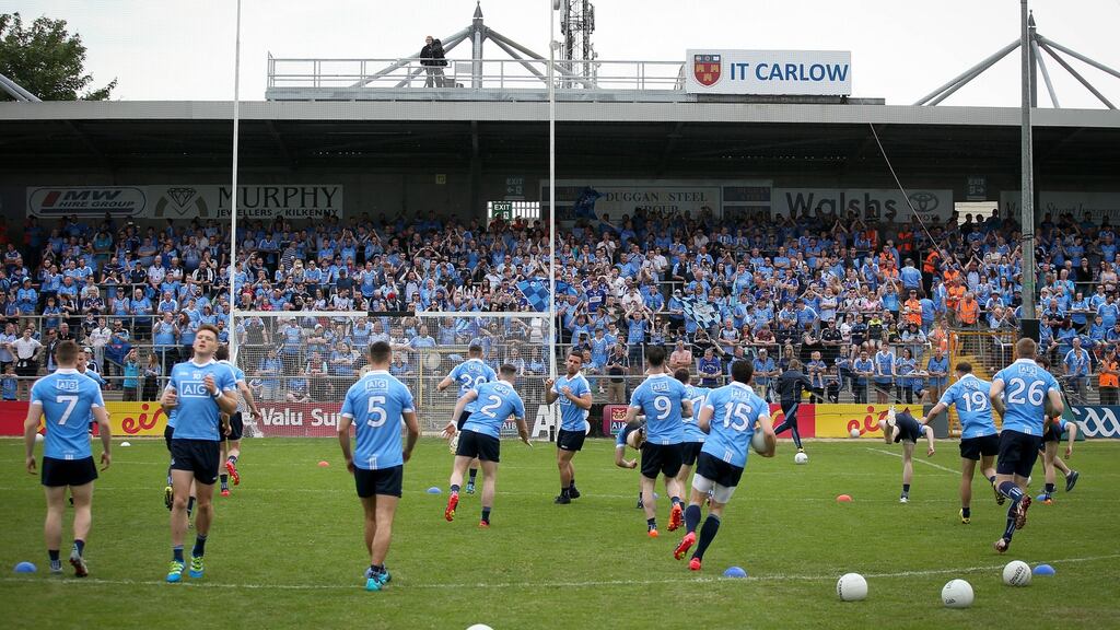 Dublin warm up ahead of their Leinster quarter-final meeting with Laois at Nowlan Park in Kilkenny at the start of June. Photograph: Ryan Byrne/Inpho