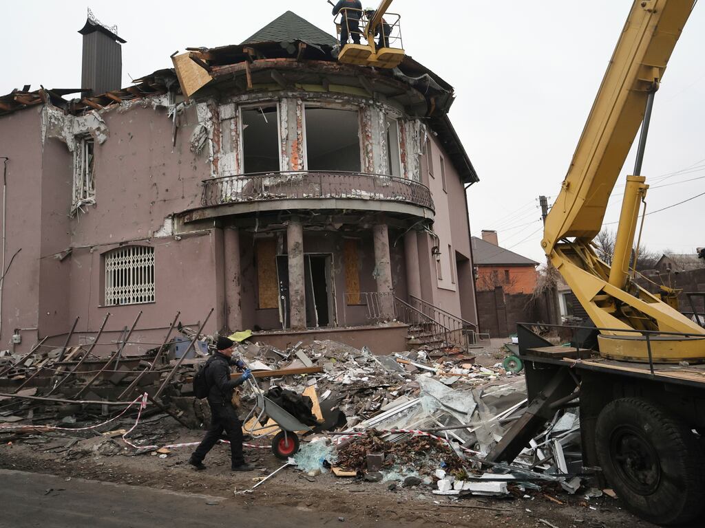 Buildings have been damaged by a Russian strike on a residential area in Zaporizhzhia. Photograph: Kateryna Klochko/AP