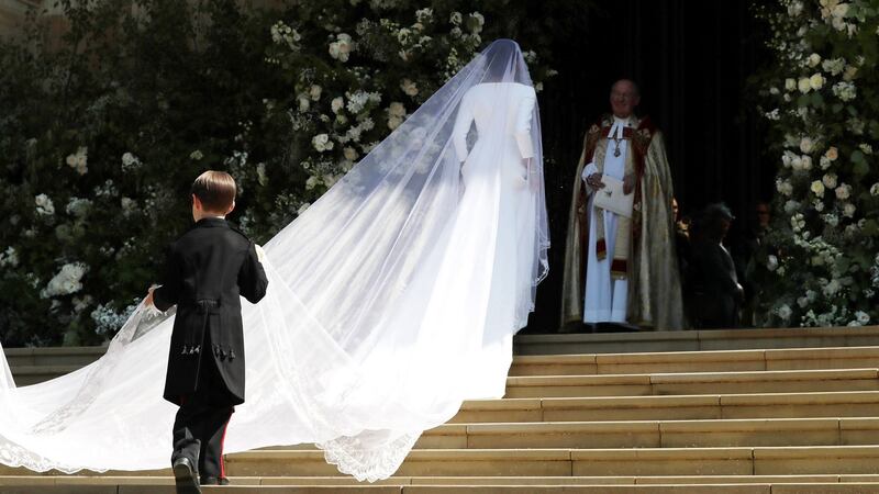 Meghan Markle arrives for the wedding ceremony. Photograph: Brian Lawless/AFP/Getty Images