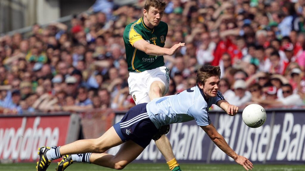 Dublin’s Michael Fitzsimons tries to block an effort from Meath’s Kevin Reilly during the 2010 Leinster semi-final which Meath won 5-9 to 0-13. It was Dublin’s last defeat in Leinster. Photograph: Cathal Noonan/Inpho