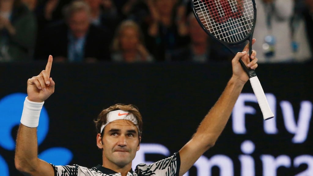 Roger Federer beat compatriot Stan Wawrinka in five sets to reach the Australian Open final. Photograph: Clive Brunskill/Getty