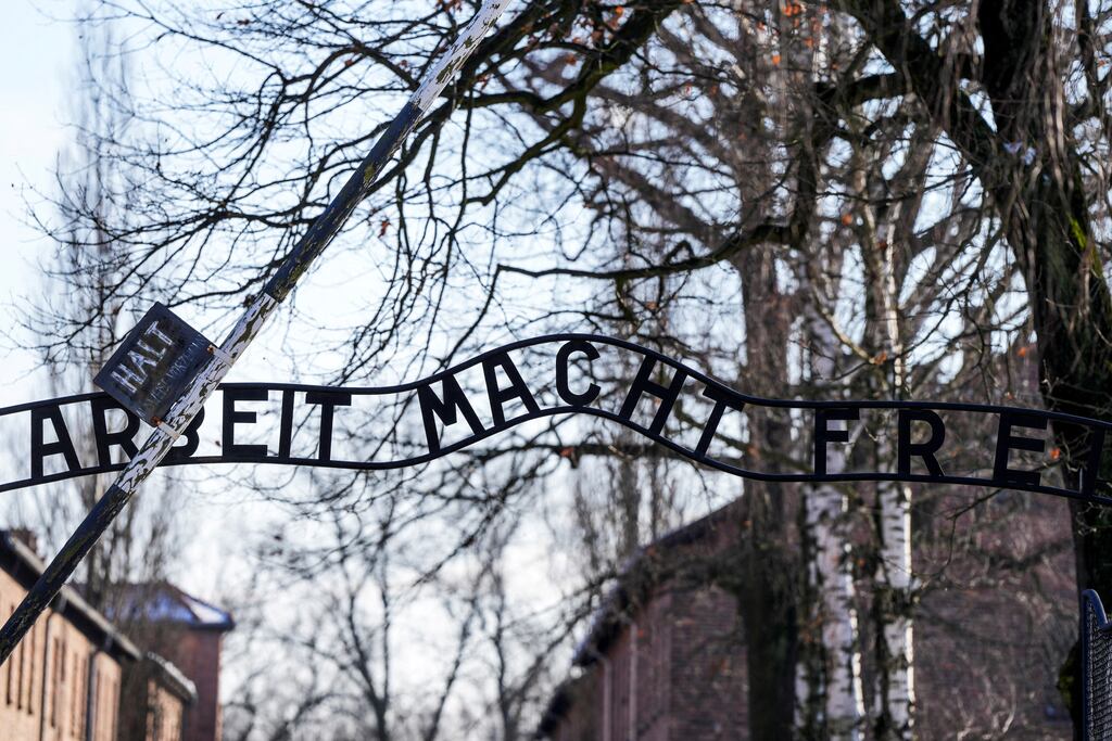 The gate of Auschwitz with the phrase 'Arbeit Macht Frei' (Work sets you free). Photo: ALEKSANDRA SZMIGIEL/POOL/AFP via Getty Images