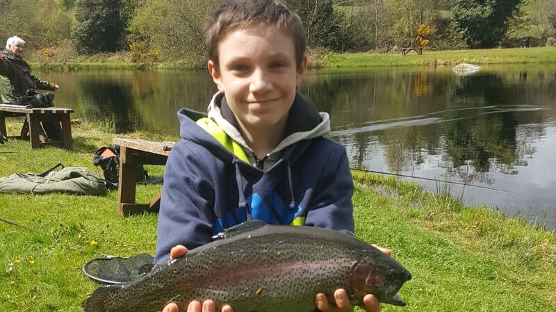 Eric Murnane (15) with a rainbow trout of 1.85kg from Annamoe Trout Fishery in Co Wicklow.