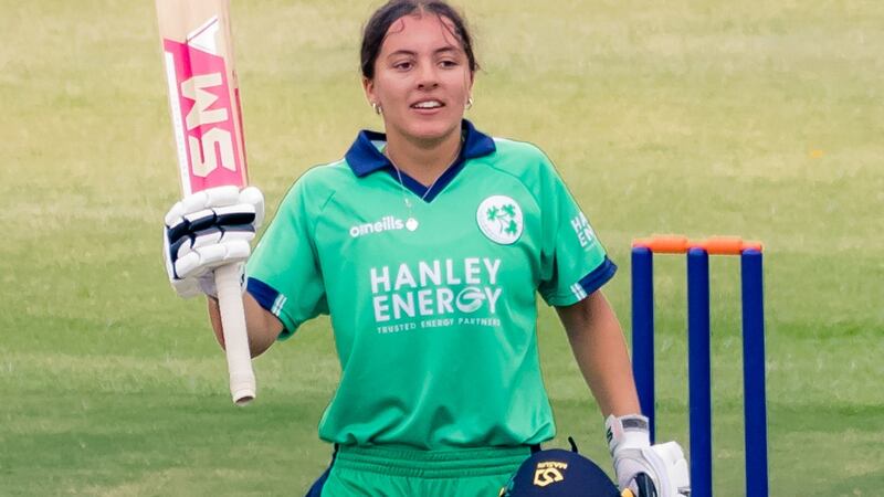 Amy Hunter struck an unbeaten 121 against Zimbabwe on her 16th birthday to become the youngest player to score a one-day international century. Photograph: Jekesai Njikizana/iZimPhoto