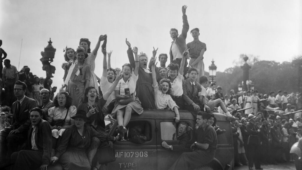 A cheering crowd on the Place de la Concorde during a parade on August 26th, 1944 to celebrate the Liberation of Paris. Photograph: AFP/Getty Images