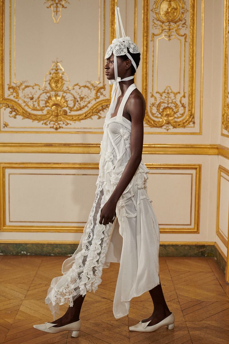 A model wearing one of Róisín Pierce's crochet