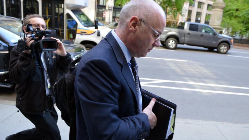 Former Anglo Irish Bank chief executive David Drumm walks past reporters on the way into his first day of his US bankruptcy court trial. Photograph: Josh Reynolds.