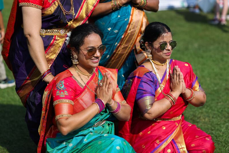 Sayli Dixit (left) and Pradhnya Jadhav-Panse taking part in an event in Merrion Square, Dublin to mark India Day. Photograph: Dan Dennison/The Irish Times
