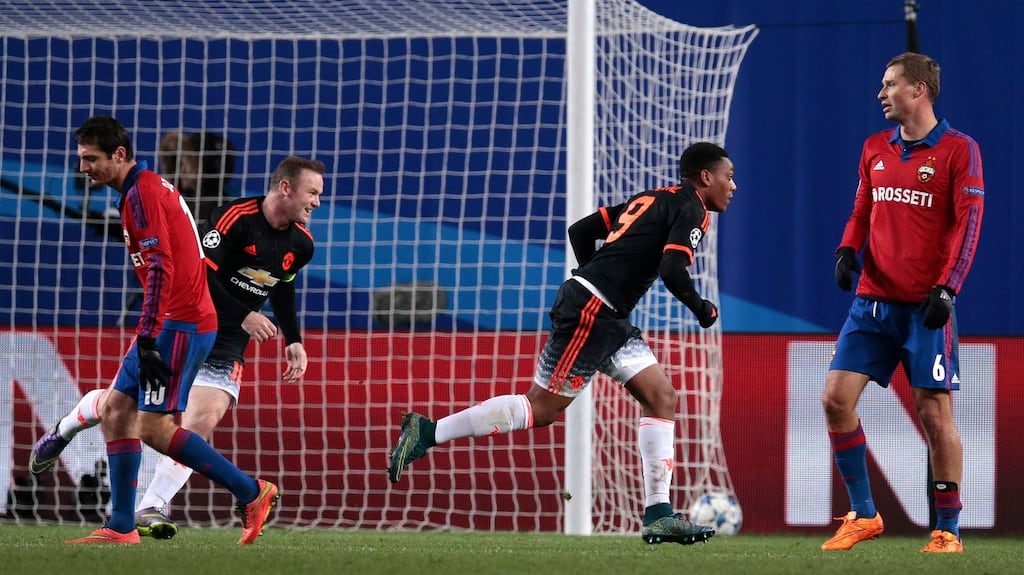 Anthony Martial scored Manchester United’s equalizer against Moscow in the Champions League during the week. Photograph: AP.