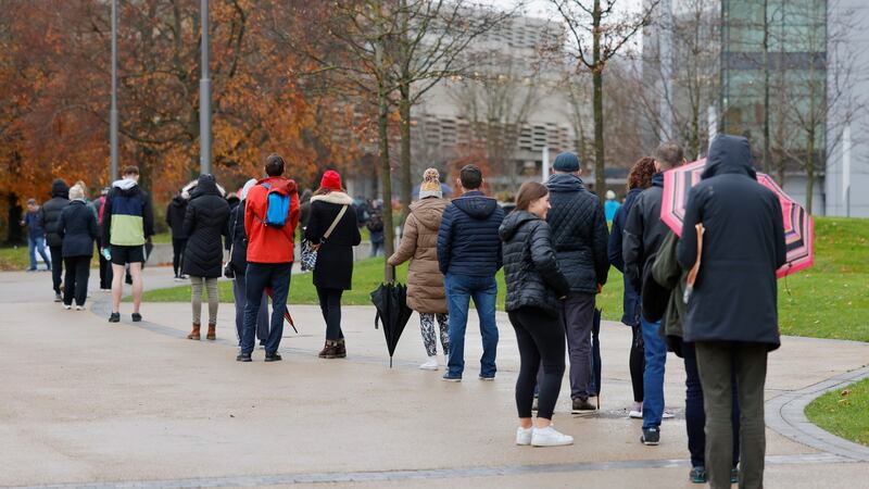 More than 50 people were in the queue by 6.45am, according to the site manager at UCD, in anticipation of the centre opening at 9am. Photograph: Alan Betson
