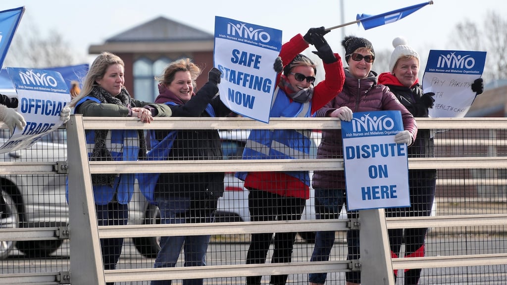 Nurses and members of the INMO on the picket line at James Connolly Memorial Hospital, Blanchardstown. Photograph: Colin Keegan, Collins Dublin.